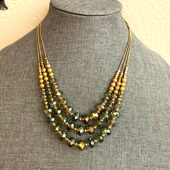 Vintage 90s 3 Strand Faceted Crystal Glass Beaded Necklace by THE LIMITED - Picture 1 of 3